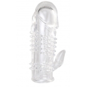 Прозрачная гелевая насадка с шипами и клиторальным отростком - 13 см. - Toyfa Basic - в Саранске купить с доставкой