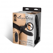 Чёрный полый страпон с вибрацией Unisex Vibrating Hollow Strap-On - 14 см. - Lux Fetish - купить с доставкой в Саранске