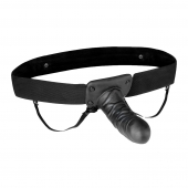Чёрный полый страпон с вибрацией Unisex Vibrating Hollow Strap-On - 14 см. - Lux Fetish - купить с доставкой в Саранске