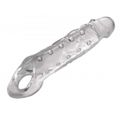 Прозразная закрытая насадка на пенис с поддержкой мошонки Clearly Ample Penis Enhancer - 22 см. - XR Brands - в Саранске купить с доставкой