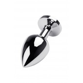 Серебристая коническая анальная пробка с красным кристаллом - 8 см. - ToyFa - купить с доставкой в Саранске