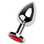 Серебристая коническая анальная пробка с красным кристаллом - 8 см. - ToyFa - купить с доставкой в Саранске