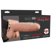 Телесный перезаряжаемый вибрострапон 7  Hollow Rechargeable Strap-on with Balls - 20,3 см. - Pipedream - купить с доставкой в Саранске