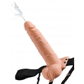 Телесный полый страпон с имитацией эякуляции 7.5  Hollow Squirting Strap-On with Balls Flesh - 21,6 см. - Pipedream - купить с доставкой в Саранске