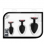 Набор черных анальных пробок с красным кристаллом-сердечком Bling Plugs Training Kit - Blush Novelties - купить с доставкой в Саранске