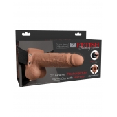 Кофейный перезаряжаемый вибрострапон 7  Hollow Rechargeable Strap-on with Balls - 20,3 см. - Pipedream - купить с доставкой в Саранске