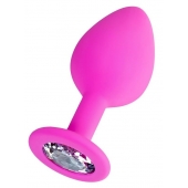 Розовая анальная втулка Brilliant с прозрачным кристаллом - 8 см. - ToyFa - купить с доставкой в Саранске