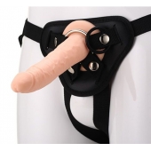 Телесный страпон на черных трусиках STRAP ON REAL DILDO - 20 см. - Dream Toys - купить с доставкой в Саранске