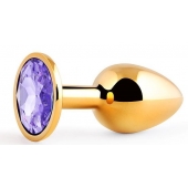Золотистая анальная пробка с фиолетовым стразом - 7,2 см. - Anal Jewelry Plug - купить с доставкой в Саранске
