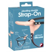 Телесный двойной вибрострапон с вибрацией Vibrating Double Strap-On - 15 см. - Orion - купить с доставкой в Саранске