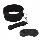 Черный ошейник с длинным поводком Collar and Leash Set - Lux Fetish - купить с доставкой в Саранске