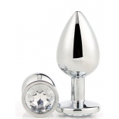 Серебристая анальная втулка с прозрачным кристаллом - 7,1 см. - Dream Toys - купить с доставкой в Саранске