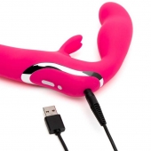 Ярко-розовый безремневой страпон Rechargeable Vibrating Strapless Strap-On - Happy Rabbit - купить с доставкой в Саранске