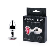 Серебристая анальная пробка с малиновым кристаллом-сердечком - 7 см. - Anal Jewelry Plug - купить с доставкой в Саранске