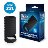 Черная открытая насадка на пенис с кольцом для мошонки XXL-size - 9,4 см. - Sex Expert - в Саранске купить с доставкой