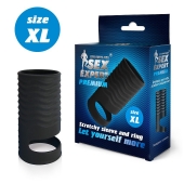 Черная открытая насадка на пенис с кольцом для мошонки XL-size - 8,9 см. - Sex Expert - в Саранске купить с доставкой