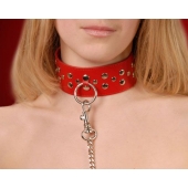 Красный кожаный ошейник с карабином и поводком - Sitabella - купить с доставкой в Саранске