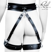 Черный кожаный пояс с гартерами - S-M - Notabu - купить с доставкой в Саранске