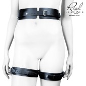 Черный кожаный пояс с гартерами - S-M - Notabu - купить с доставкой в Саранске