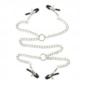 Серебристые зажимы для сосков и половых губ на тонкой цепочке - Notabu - купить с доставкой в Саранске