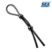Черное силиконовое лассо с двумя шариками для утяжки - Sex Expert - в Саранске купить с доставкой