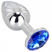 Анальное украшение BUTT PLUG  Small с синим кристаллом - 7 см. - Anal Jewelry Plug - купить с доставкой в Саранске