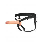 Телесный полый страпон на черных ремнях Hollow Silicone Strap-on - 17,8 см. - Pipedream - купить с доставкой в Саранске