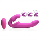 Розовый безремневой страпон с вибрацией и функцией расширения Inflatable Ergo-Fit Strapless Strap-On - XR Brands - купить с доставкой в Саранске