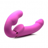 Розовый безремневой страпон с вибрацией и функцией расширения Inflatable Ergo-Fit Strapless Strap-On - XR Brands - купить с доставкой в Саранске