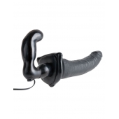 Черный страпон с вагинальной пробкой Deluxe Vibrating Penetrix Strap-On - 19 см. - Pipedream - купить с доставкой в Саранске