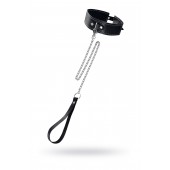 Кожаный двухслойный ошейник с белой строчкой и поводком - Pecado - купить с доставкой в Саранске