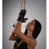 Черные высокие кожаные наручники для подвешивания - Crazy Handmade - купить с доставкой в Саранске