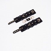 Черные кожаные наручники с узорами и золотистой фурнитурой - Crazy Handmade - купить с доставкой в Саранске