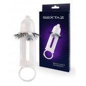 Эластичная насадка на пенис с подхватом мошонки и стимулирующими «ресничками» - Sextaz - в Саранске купить с доставкой