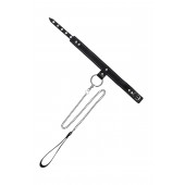 Черный узкий однослойный ошейник с серебристым поводком-цепочкой - Pecado - купить с доставкой в Саранске