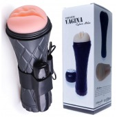 Телесный мастурбатор-вагина в черной колбе с вибрацией - Boys of Toys - в Саранске купить с доставкой