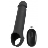 Черная вибронасадка для пениса с хомутом для мошонки и пультом ДУ Remote Controlled Penis Extension - Orion - в Саранске купить с доставкой