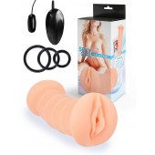 Телесный двусторонний мастурбатор с вибропулей и эрекционными кольцами в комплекте - Sexy Girl - в Саранске купить с доставкой