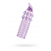 Гелевая фиолетовая насадка с шариками, шипами и усиком - 11 см. - Toyfa Basic - в Саранске купить с доставкой