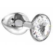 Малая серебристая анальная пробка Diamond Clear Sparkle Small с прозрачным кристаллом - 7 см. - Lola Games - купить с доставкой в Саранске