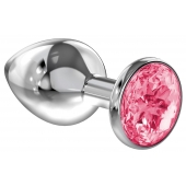 Большая серебристая анальная пробка Diamond Pink Sparkle Large с розовым кристаллом - 8 см. - Lola Games - купить с доставкой в Саранске