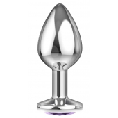 Малая серебристая анальная пробка Diamond Purple Sparkle Small с фиолетовым кристаллом - 7 см. - Lola Games - купить с доставкой в Саранске