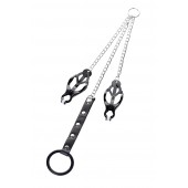 Черно-серебристые зажимы для сосков с кольцом для пениса TOYFA Metal - ToyFa - купить с доставкой в Саранске