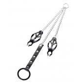 Черно-серебристые зажимы для сосков с кольцом для пениса TOYFA Metal - ToyFa - купить с доставкой в Саранске