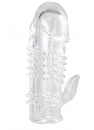 Прозрачная гелевая насадка с шипами и клиторальным отростком - 13 см. - Toyfa Basic - в Саранске купить с доставкой