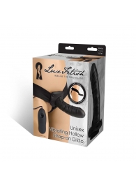 Чёрный полый страпон с вибрацией Unisex Vibrating Hollow Strap-On - 14 см. - Lux Fetish - купить с доставкой в Саранске