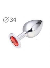 Коническая серебристая анальная втулка с красным кристаллом - 8,2 см. - Anal Jewelry Plug - купить с доставкой в Саранске