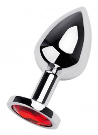 Серебристая коническая анальная пробка с красным кристаллом - 8 см. - ToyFa - купить с доставкой в Саранске