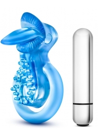 Голубое эрекционное виброкольцо 10 Function Vibrating Tongue Ring - Blush Novelties - в Саранске купить с доставкой