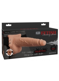 Телесный полый страпон с имитацией эякуляции 7.5  Hollow Squirting Strap-On with Balls Flesh - 21,6 см. - Pipedream - купить с доставкой в Саранске